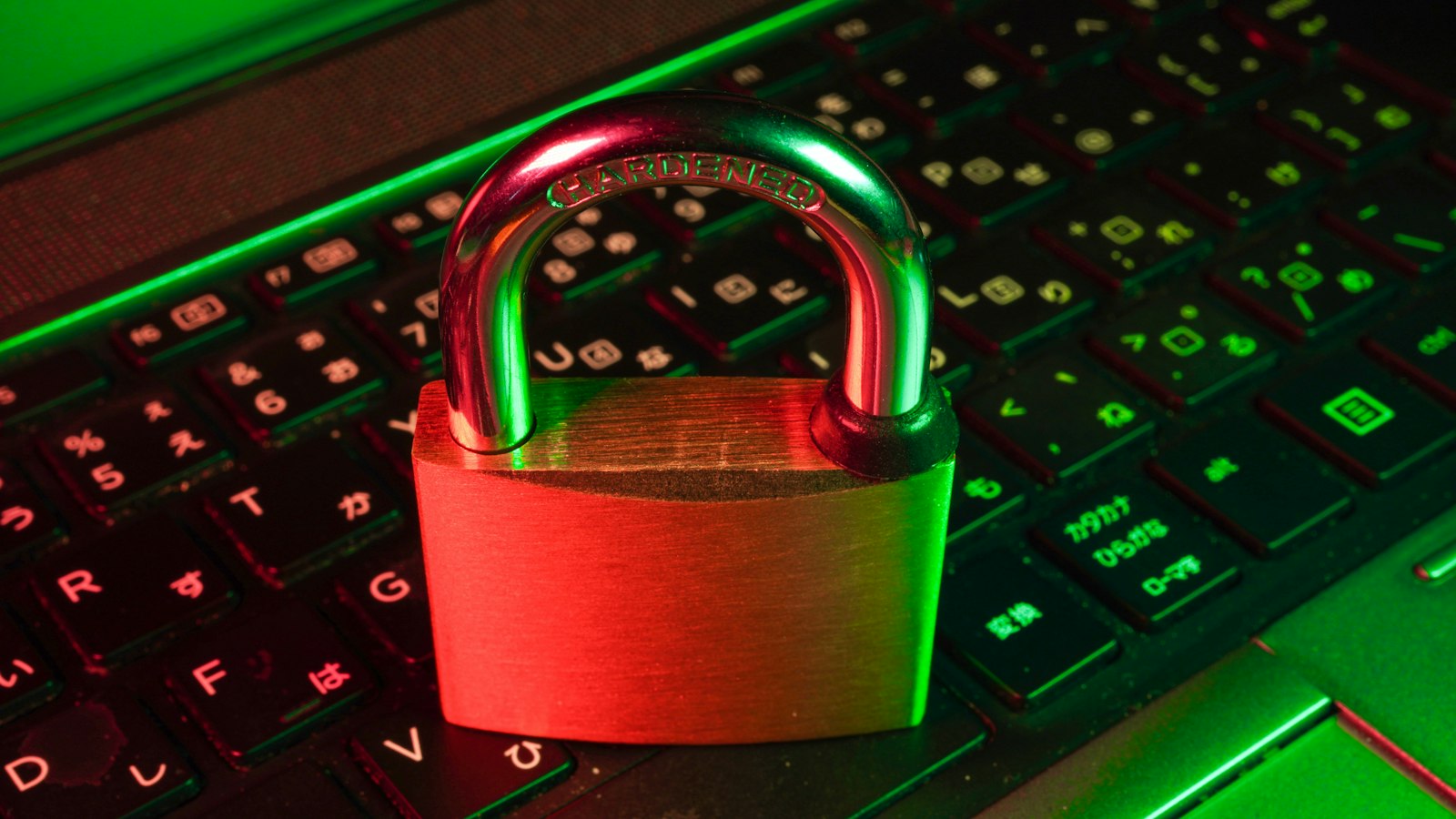 Red padlock on a laptop keyboard