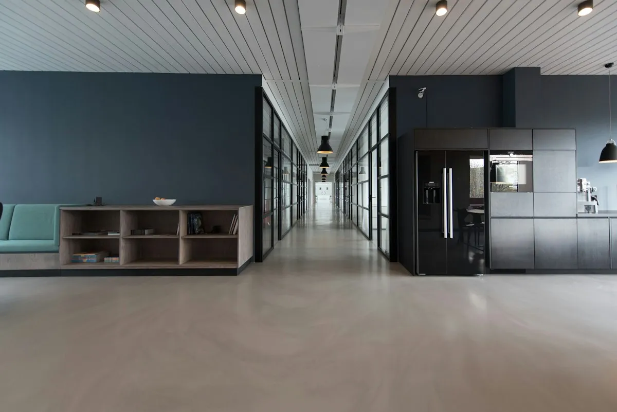 Empty modern office with a long corridor